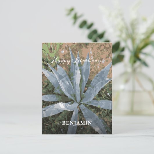 お誕生日おめでとう メンズ 水彩植物 オーダーメイド ポストカード (スタンド正面)