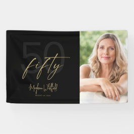 お誕生日おめでとう モダン ブラック 写真 50歳の誕生日パーティー 横断幕