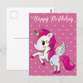 お誕生日おめでとう、ユニコーンとハート、カスタム ポストカード (正面/裏面)
