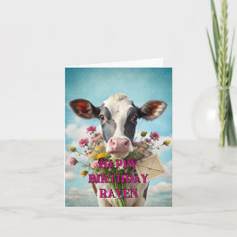 お誕生日おめでとう　ユーモアあふれる牛のカード サンキューカード