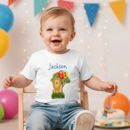 お誕生日おめでとう ライオン ボーイ 名入れTシャツ ベビーTシャツ