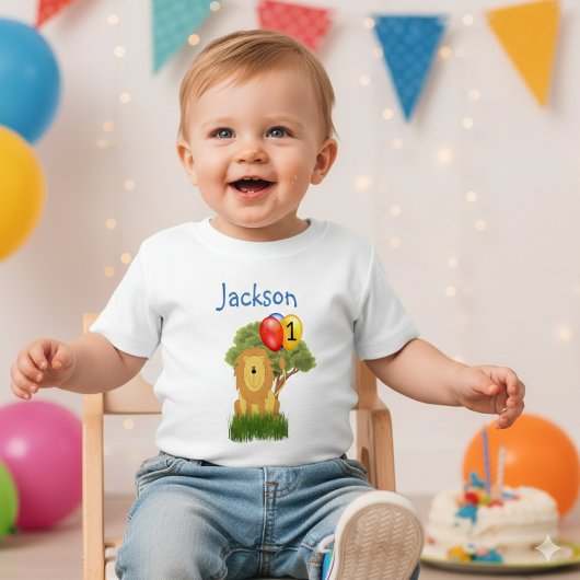 お誕生日おめでとう ライオン ボーイ 名入れTシャツ ベビーTシャツ