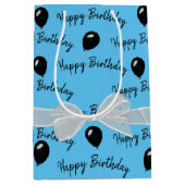 お誕生日おめでとう　リボンと黒風船   ミディアムペーパーバッグ (正面)