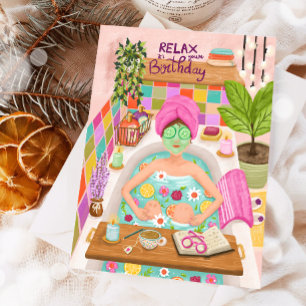 お誕生日おめでとう リラックス 女性 花 お母さん 女の子 ママ カード