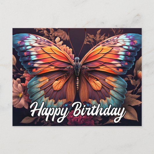 お誕生日おめでとう レストイング バタフライ コラージュ ポストカード (正面)