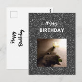 お誕生日おめでとう。 ローズをくわえたテックスード猫 ポストカード (正面/裏面)