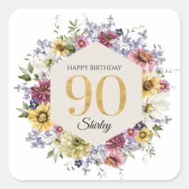 お誕生日おめでとう ワイルドフラワー 90歳 名入れ スクエアシール