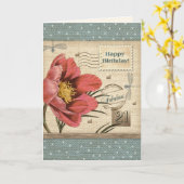 お誕生日おめでとう。ヴィンテージフローラ芸術 カード (黄色い花)