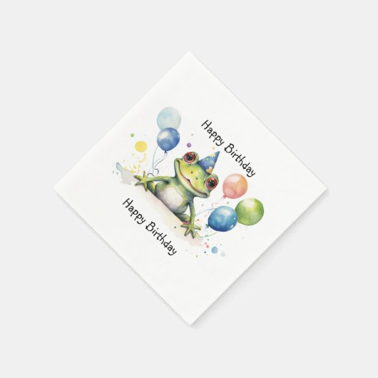 お誕生日おめでとう 不思議なかわいいカエルと風船 スタンダードカクテルナプキン (角)