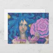 「お誕生日おめでとう」人魚の水中ファンタジー ポストカード (正面/裏面)