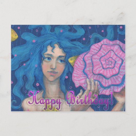 「お誕生日おめでとう」人魚の水中ファンタジー ポストカード (正面)