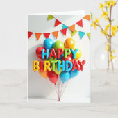お誕生日おめでとう 光沢のある文字のカード カード (黄色い花)