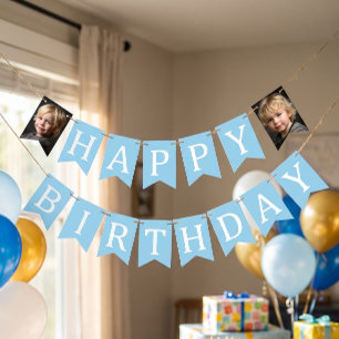 お誕生日おめでとう 写真 キッズ 誕生日 青 バンティングフラッグ