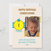 お誕生日おめでとう 写真 名前 年齢 青い マグネットカード マグネット招待状 (正面)