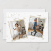 お誕生日おめでとう!双子の男の子 楽しい写真入りバースデーパーティー 招待状 (正面)