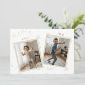お誕生日おめでとう!双子の男の子 楽しい写真入りバースデーパーティー 招待状 (スタンド正面)