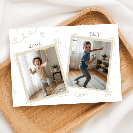 お誕生日おめでとう!双子の男の子 楽しい写真入りバースデーパーティー 招待状