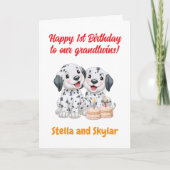お誕生日おめでとう!双子の1歳の誕生日お祝いグッズ ダルメシアン カード (正面)