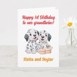 お誕生日おめでとう！双子の1歳の誕生日お祝いグッズ ダルメシアン カード