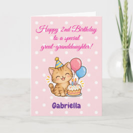 お誕生日おめでとう！可愛い猫と一緒のひ孫の2歳の誕生日お祝い カード