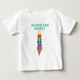 お誕生日おめでとう!名前入りアイスクリームのファーストバースデー ベビーTシャツ