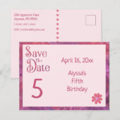 お誕生日おめでとう！女の子の5歳誕生日 案内ポストカード (正面/裏面)