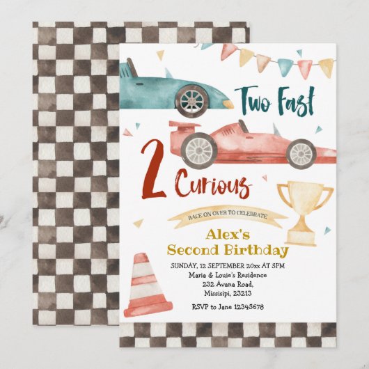 お誕生日おめでとう！好奇心いっぱいで素早く動く少年 招待状 (正面/裏面)