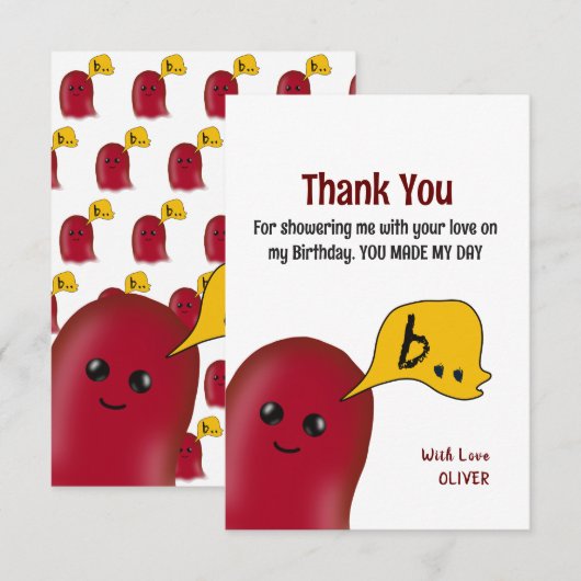 お誕生日おめでとう！子供の誕生日感謝カード サンキューカード (正面/裏面)