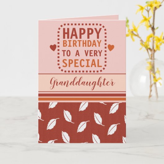 お誕生日おめでとう　孫娘　葉模様　オレンジ色 カード (黄色い花)