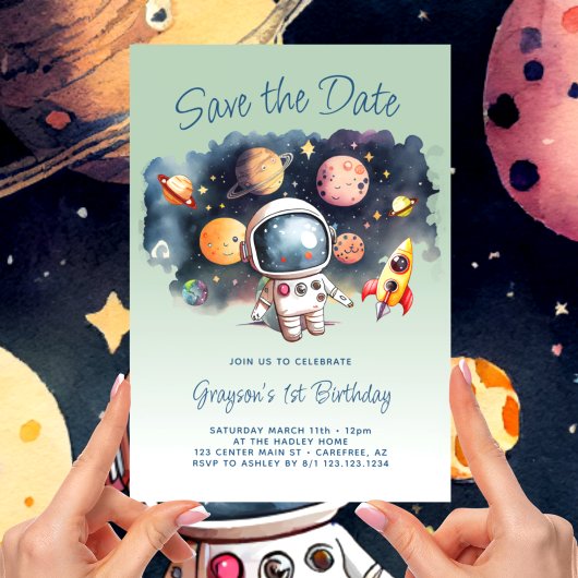お誕生日おめでとう　宇宙の惑星　1st Birthday セーブザデート