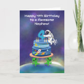 お誕生日おめでとう!宇宙飛行士とケーキでお祝いする甥っ子の4歳の誕生日 カード (正面)