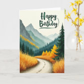 お誕生日おめでとう 山の小道 カード (黄色い花)