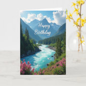 お誕生日おめでとう 川 カード (黄色い花)