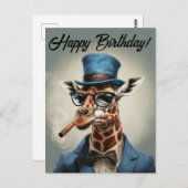 お誕生日おめでとう 帽子を被ったカバの絵をカスタマイズ ポストカード (正面/裏面)
