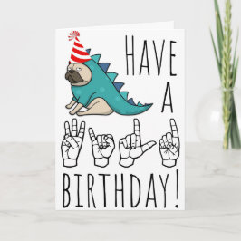 お誕生日おめでとう！手話パグパーティーカード シーズンカード
