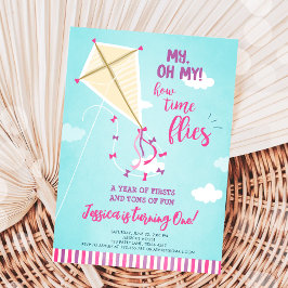 お誕生日おめでとう！時が飛ぶよ！夏の女の子の kite 初誕生日 招待状
