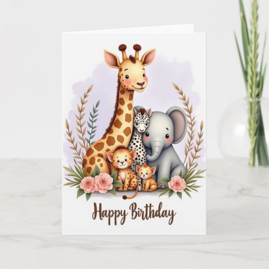 お誕生日おめでとう 森の動物たち カード (正面)