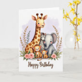 お誕生日おめでとう 森の動物たち カード (黄色い花)