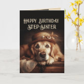 お誕生日おめでとう　楽しい犬のステップシスター カード (黄色い花)