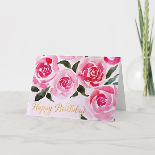 お誕生日おめでとう 水彩のバラの花 誕生日カード カード (正面)