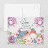 お誕生日おめでとう 水彩花と鳥 ポストカード (正面/裏面)