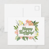 お誕生日おめでとう 水彩 パステルピンク 花 ポストカード (正面/裏面)