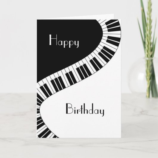 お誕生日おめでとう - 波打つ曲線のピアノの鍵盤 カード (正面)