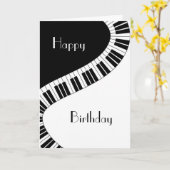 お誕生日おめでとう - 波打つ曲線のピアノの鍵盤 カード (黄色い花)