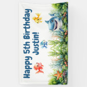 お誕生日おめでとう　海の中の幸せなサメさん 横断幕 (縦)