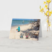 お誕生日おめでとう - 海辺での一日 カード (黄色い花)