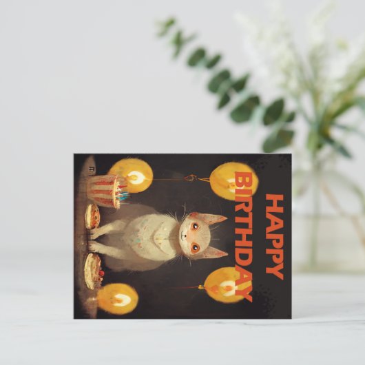 お誕生日おめでとう! - 猫パーティー ポストカード (スタンド正面)