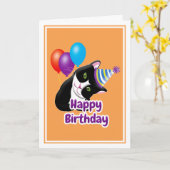 お誕生日おめでとう 猫 カード (黄色い花)