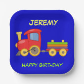 お誕生日おめでとう、玩具の列車 テンプレート ペーパープレート (正面)