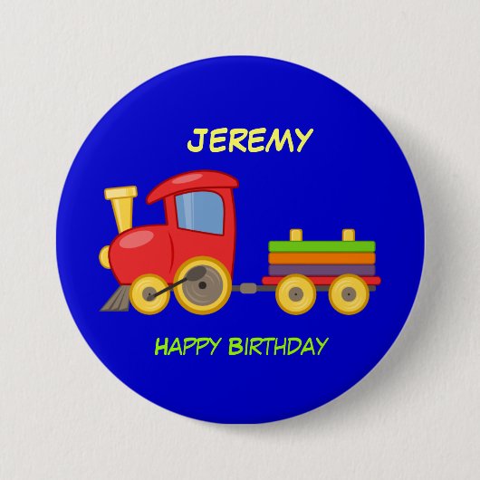 お誕生日おめでとう、玩具の列車、テンプレート 缶バッジ (正面)